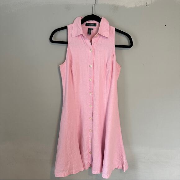 Ralph Lauren Pink Linen Button Front Dress 2P XS Y2K Barbiecore Prepp - Picture 1 of 6